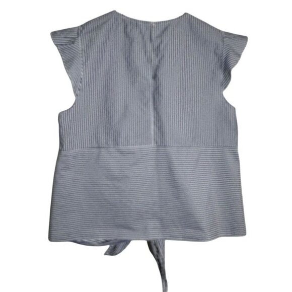 Aqua Bloomingdales cotton striped cap sleeve top tie front blue white Large - Picture 3 of 5